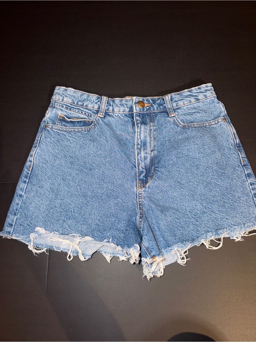 Zara High-Waist Distressed Denim Shorts - Light Blue